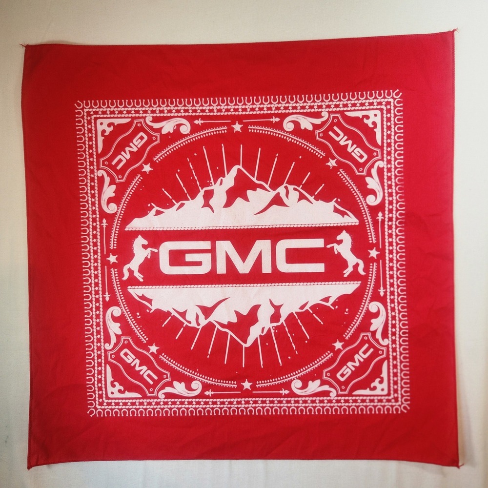 GMC Red Bandana Western Horse Mountain Graphic Logo Head Scarf 21x21